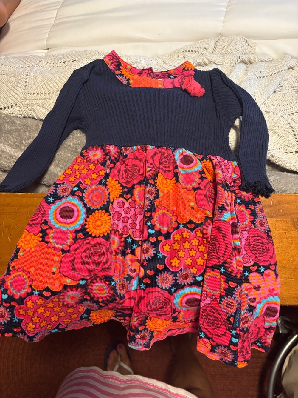 Girls Navy & Bright Floral Knit Dress